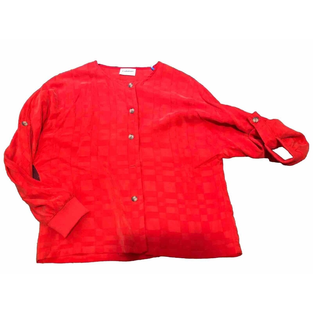 Callahan Knitwear Satin Relaxed Button Up Blouse Size S Red